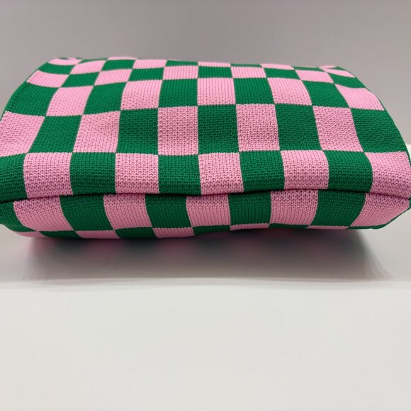 Wrist Tote Bag - 100% Polyester- Green Pink Checkers / Gingham - NWT - Picture 6 of 10